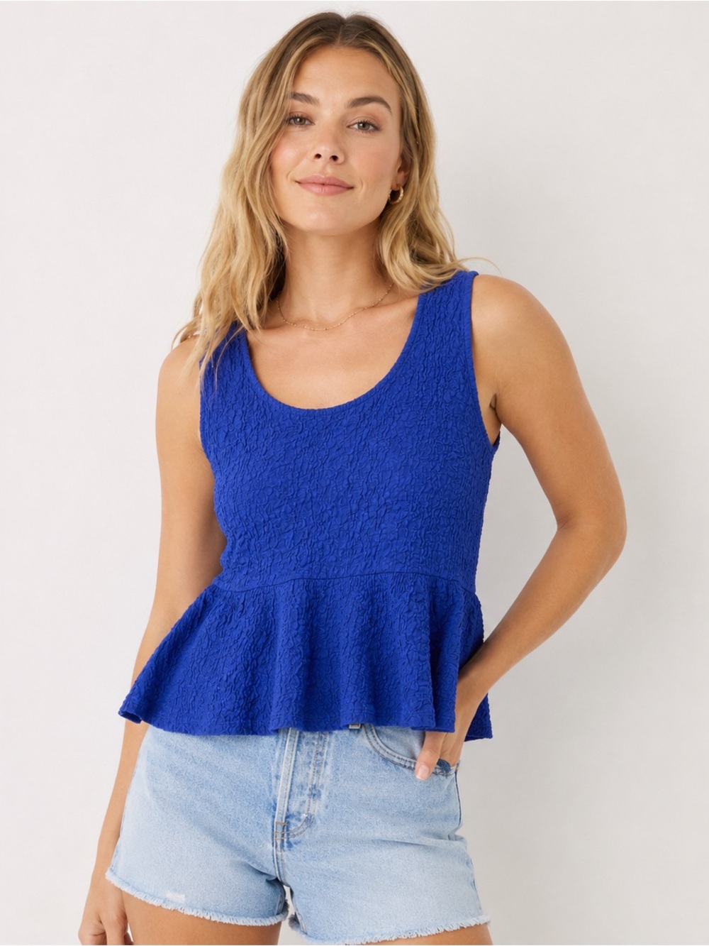 Anthropologie Maeve Peplum Tank Top Blue Size L